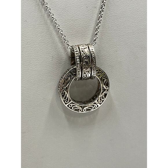 Sterling Silver 925 Filigree Scrollwork Spinner Pendant Fidget Chain Necklace - Picture 2 of 8